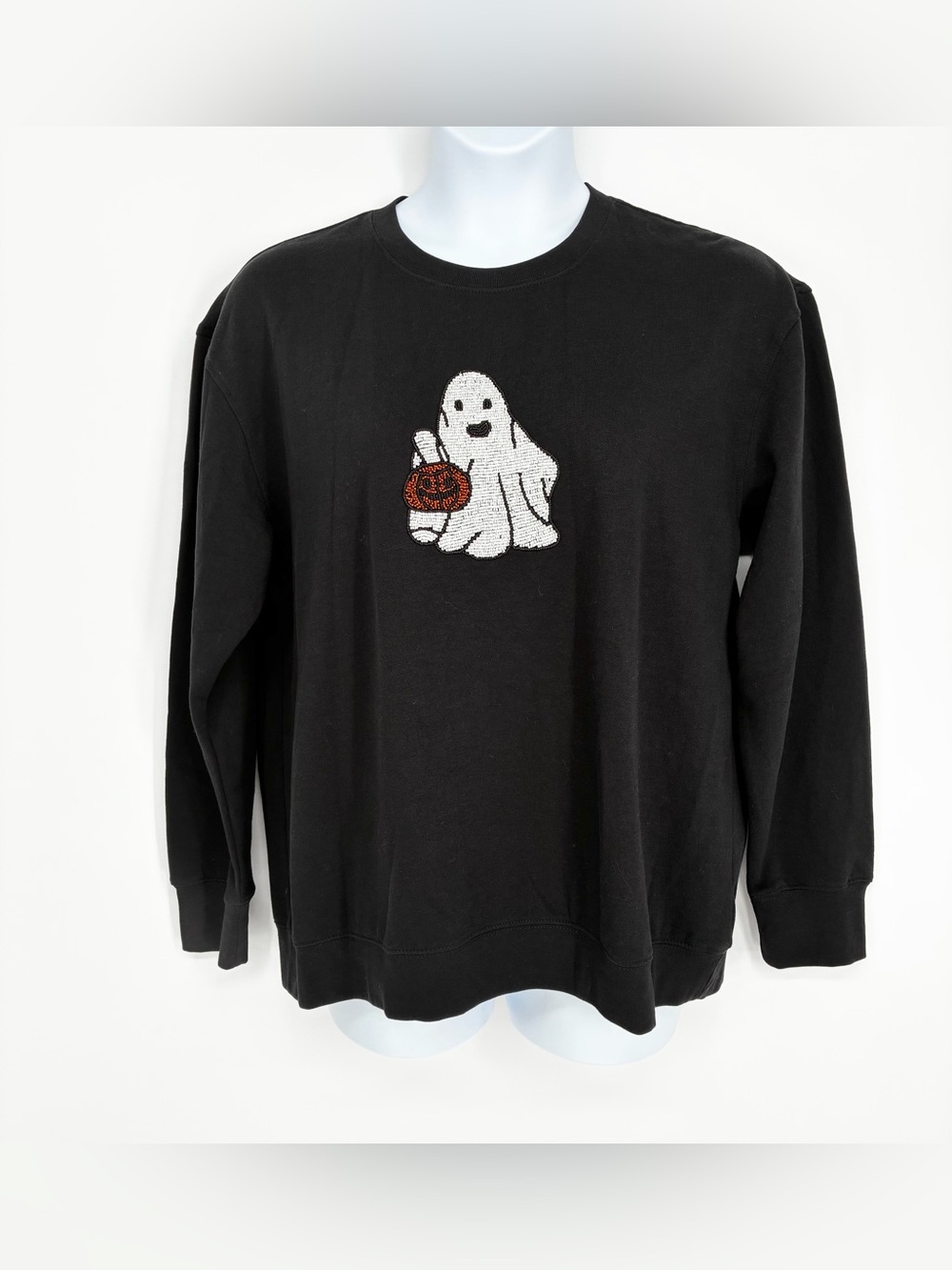Cynthia Rowley Halloween Ghost Sequin Pumpkin Sweatshirt Pullover L
